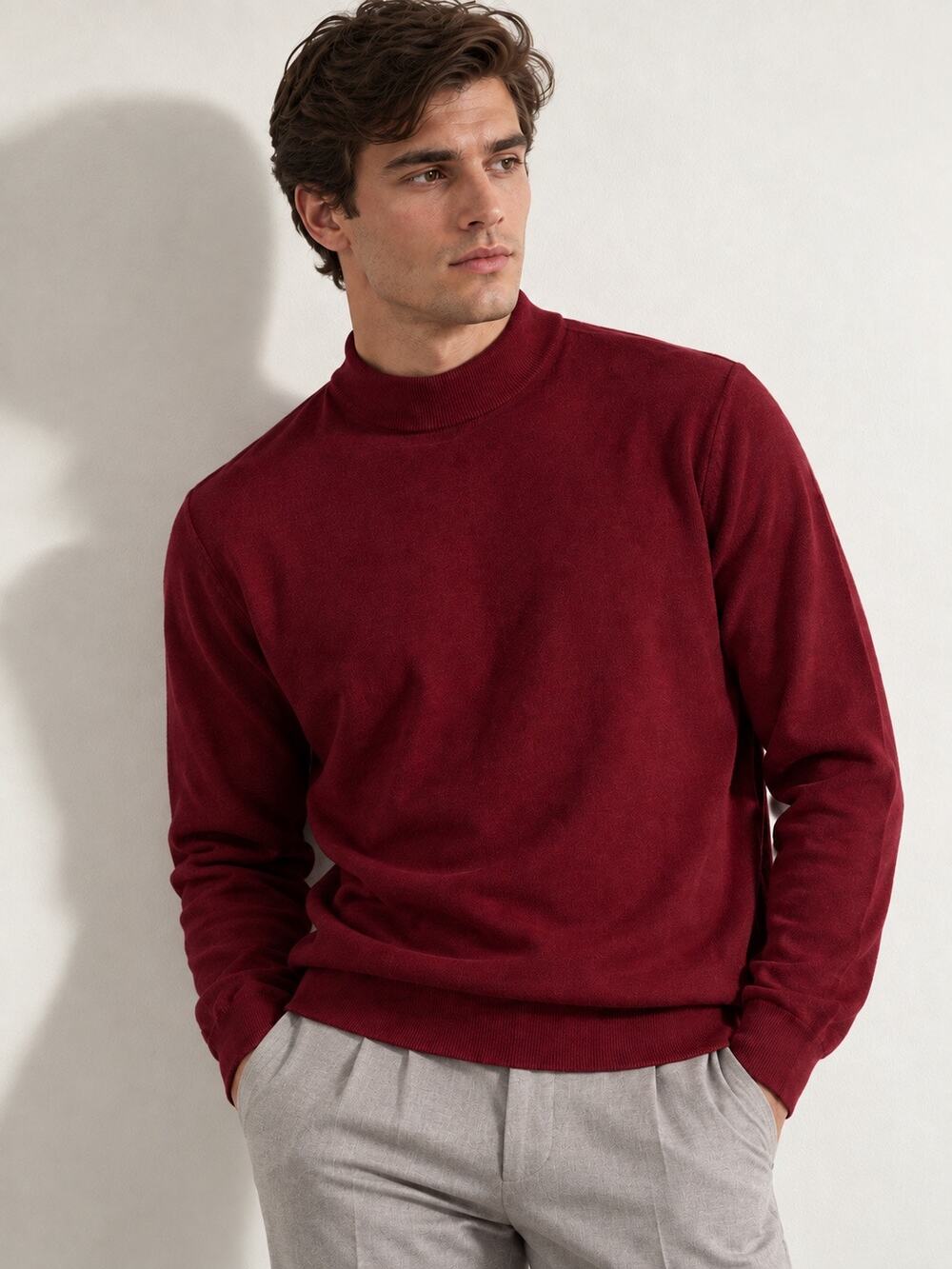 Murano Italia Men’s Burgundy Mock Neck Sweater – Wool Blend – Made in Italy